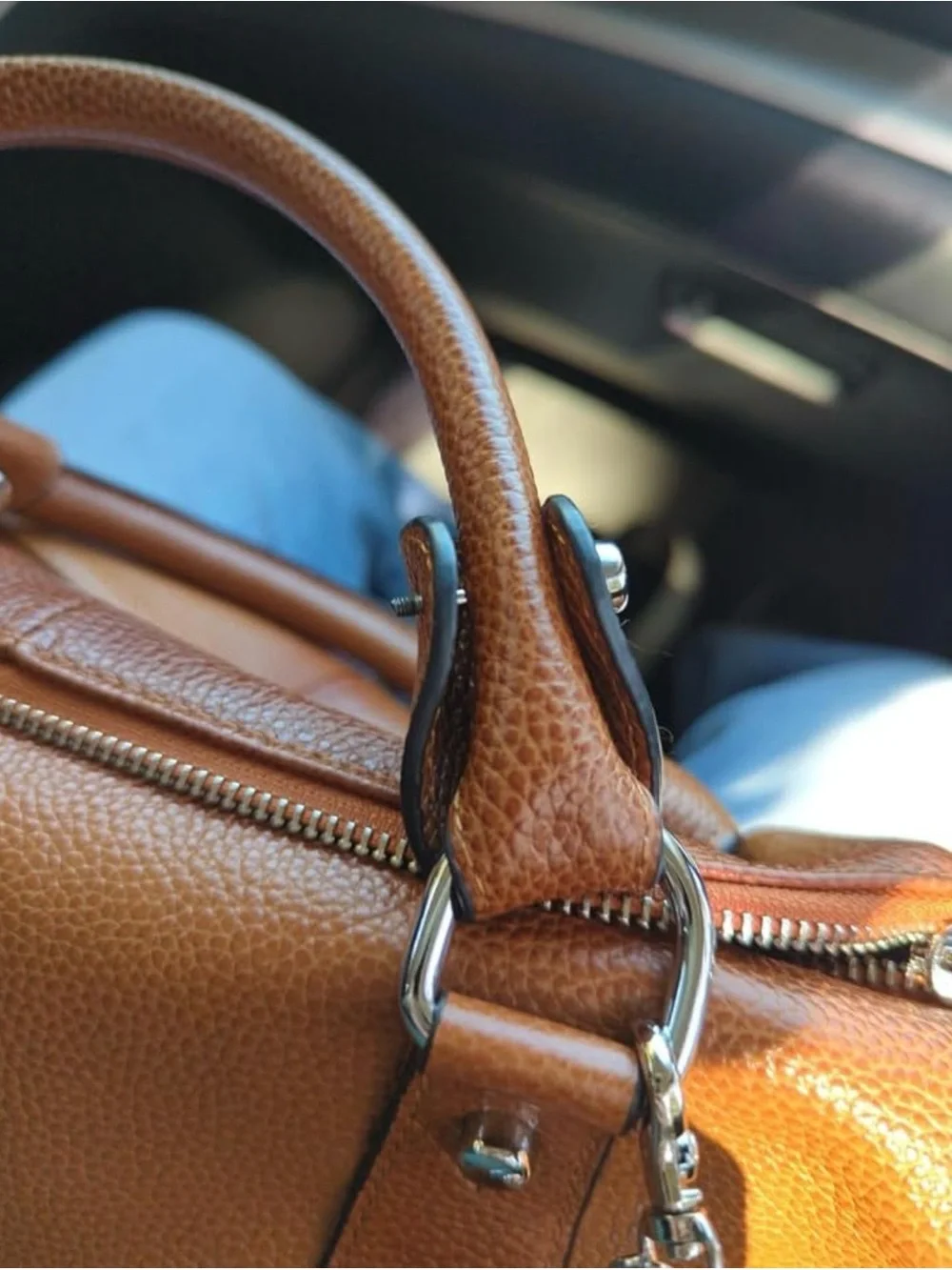 Women’s Genuine Leather Two Tone Satchel Tote Bag Cognac Brown Crossbody